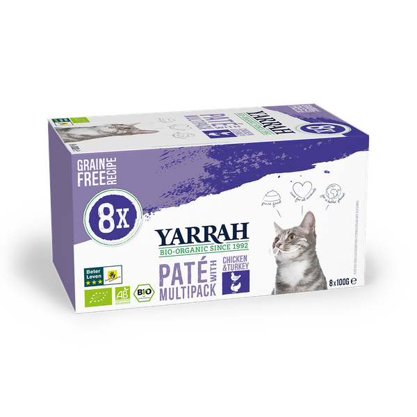 Afbeelding Yarrah - Bio Paté Multipack Kip & Kalkoen - Kat - 8 x 100 g door Petsplace.nl