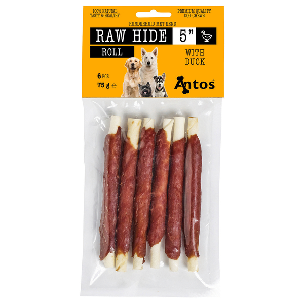 Afbeelding Antos Runderhuid Met Eend Rol Eend&Rund - Hondensnacks - 75 g door Petsplace.nl