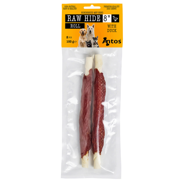 Afbeelding Antos Runderhuid Met Eend Rol Eend&Rund - Hondensnacks - 100 g door Petsplace.nl