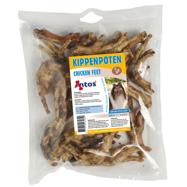 Afbeelding Antos Kippenpoten Gedroogd Kip - Hondensnacks - 200 g door Petsplace.nl