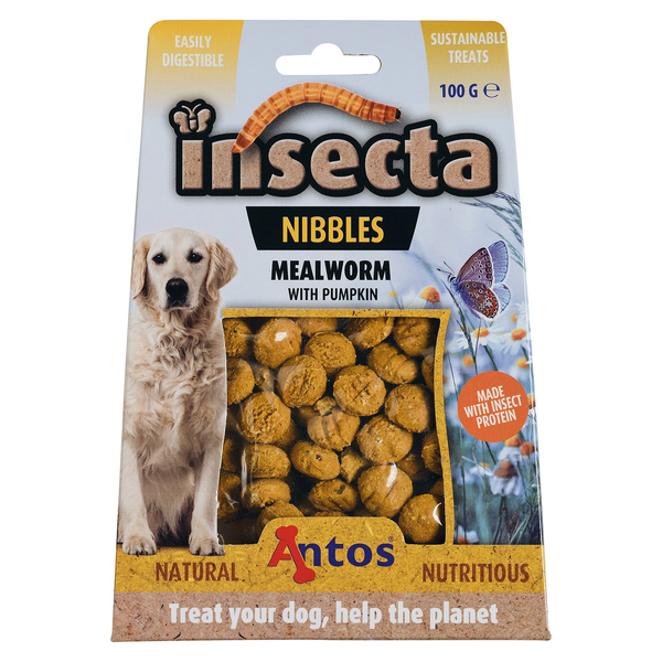 Afbeelding Antos Insecta Nibbles Meelworm Meelworm&Pompoen - Hondensnacks - 100 g door Petsplace.nl