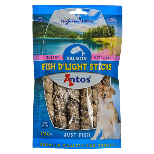 Afbeelding Antos Fish D'Light Salmon Sticks - Hondensnacks - Zalm 100 g door Petsplace.nl