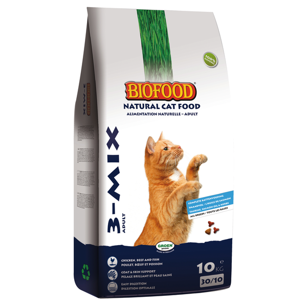 Afbeelding Biofood Kattenbrokjes 3-mix kattenvoer 10 kg door Petsplace.nl