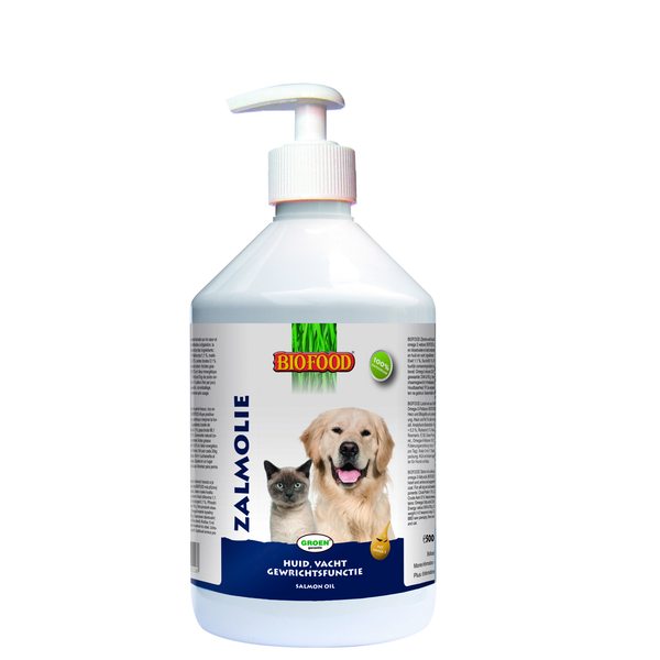 Afbeelding Biofood Zalmolie voor hond en kat 500 ml door Petsplace.nl