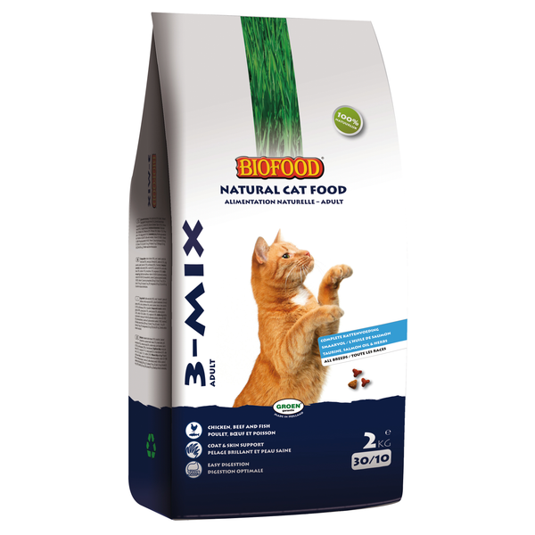 Afbeelding Biofood Kattenbrokjes 3-mix kattenvoer 2 kg door Petsplace.nl