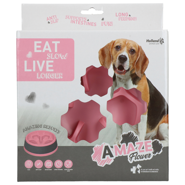 Afbeelding EAT SLOW LIVE LONGER Slowfeeder Amaze Flower M roze door Petsplace.nl