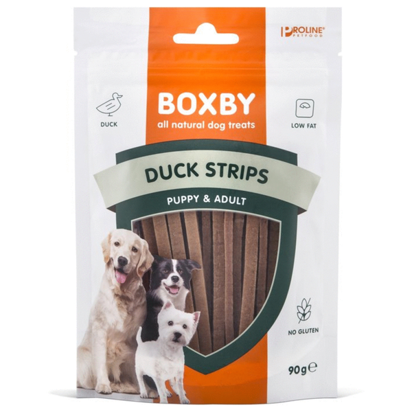 Afbeelding Boxby for dogs Duck Strips 90 gram Per stuk door Petsplace.nl