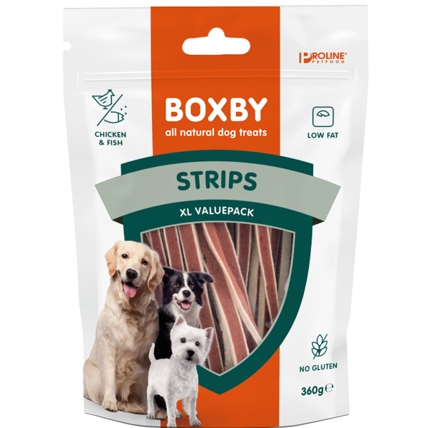 Boxby Strips - Hondensnacks - Vis Kip 360 g Valuepack