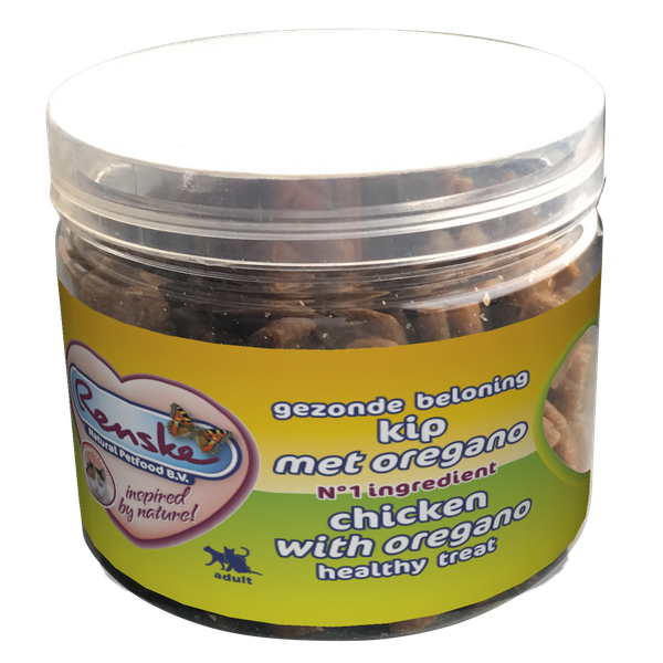 Afbeelding Renske Kat Gezonde beloning Hartjes - Kip met Oregano 100 gram door Petsplace.nl