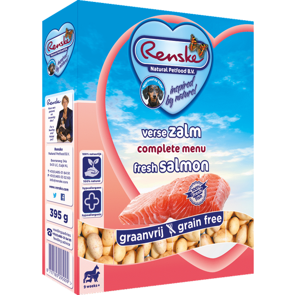 Renske Vers Graanvrij Zalm & Aardappel hondenvoer 1 tray (10 x 395 gram)