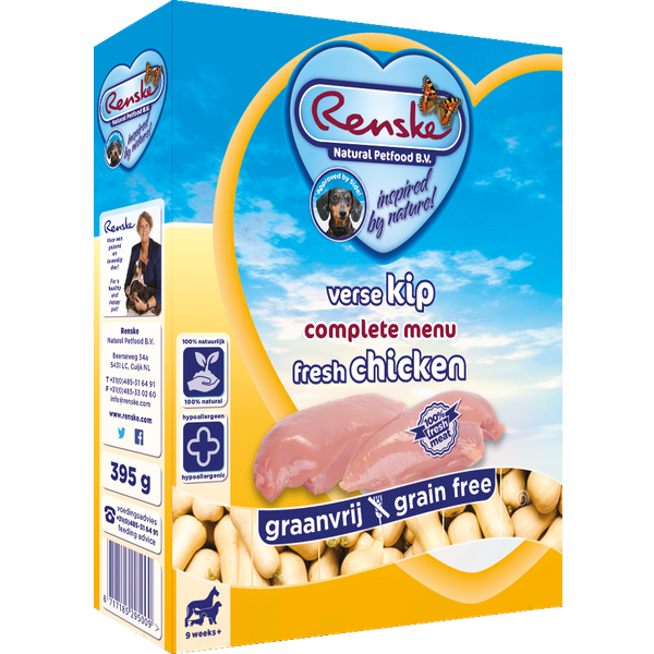 Afbeelding Renske Vers Graanvrij Kip hondenvoer 1 tray (10 x 395 gram) door Petsplace.nl