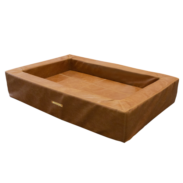 Afbeelding Wooff Mand Orthopedisch Pu-Leer Cognac - Hondenmand - 70x100x20 cm door Petsplace.nl