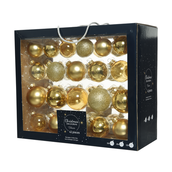 Decoris 42x Gouden glazen kerstballen 5-6-7 cm -