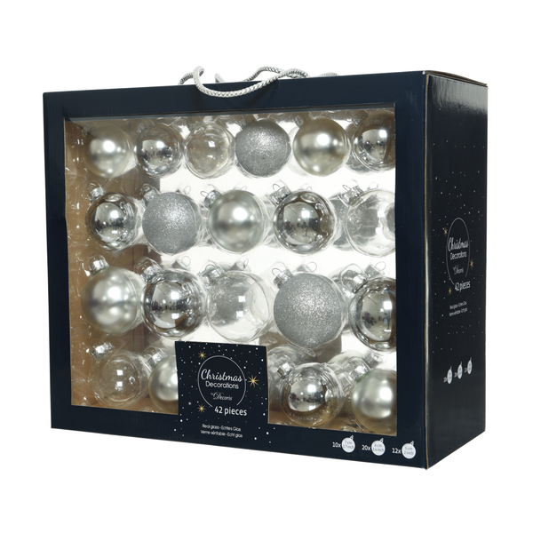 KSD Kerstbal glas gl-mt-glit-tr/assorted/zilver