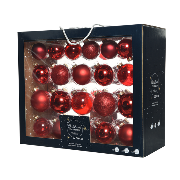 KSD Kerstbal glas gl-mt-glit-tr/assorted/kerstrood