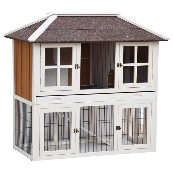 Afbeelding Geen Merk Konijnenhok Palace - Dierenverblijf - 125x68x118 cm Wit Naturel door Petsplace.nl