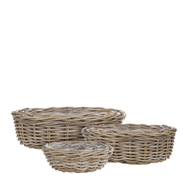 Afbeelding Mica Decorations Marcia Mand Rond Set Van 3 - Bloempotten - Ø43x40 cm Grijs door Petsplace.nl