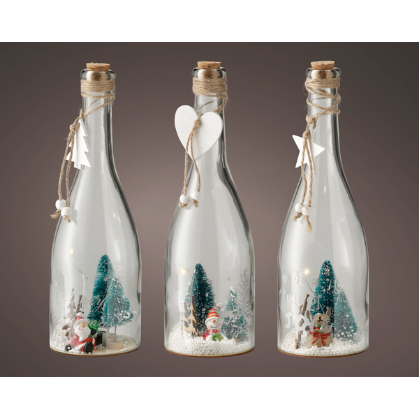 Afbeelding Lumineo Winter Scene In Fles - Decoratie - Ø8.50x29 cm Warm Wit 1 led Assorti door Petsplace.nl