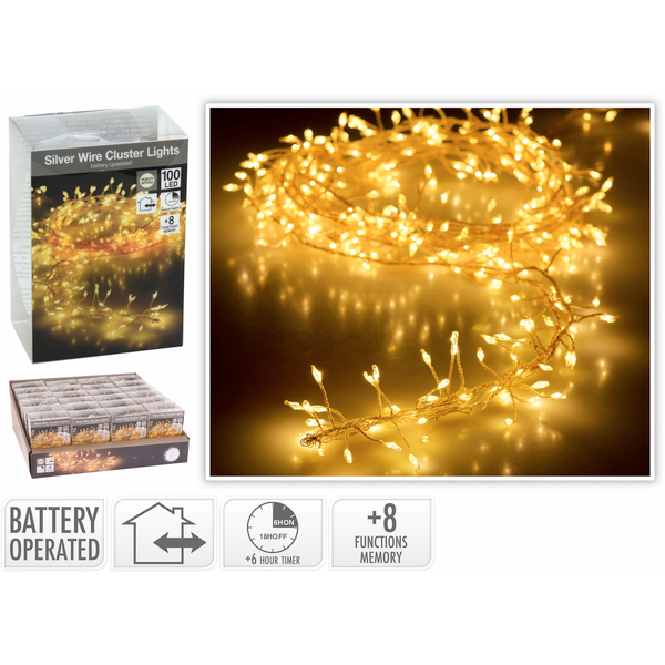 Homestyle Zilverdraad Clusterverlichting Bo Ip44 - Verlichting - Warm Wit 100 led Op Batterij