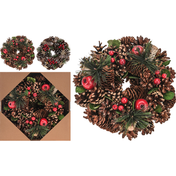 Afbeelding Homestyle Krans Met Dennenappels - Kerstversiering - 27x27x9 cm door Petsplace.nl