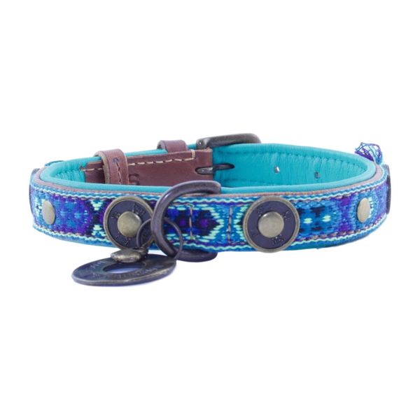 Dwam Halsband Boho Juan Blauw&Bruin - Hondenhalsband - 21-27x2.0 cm