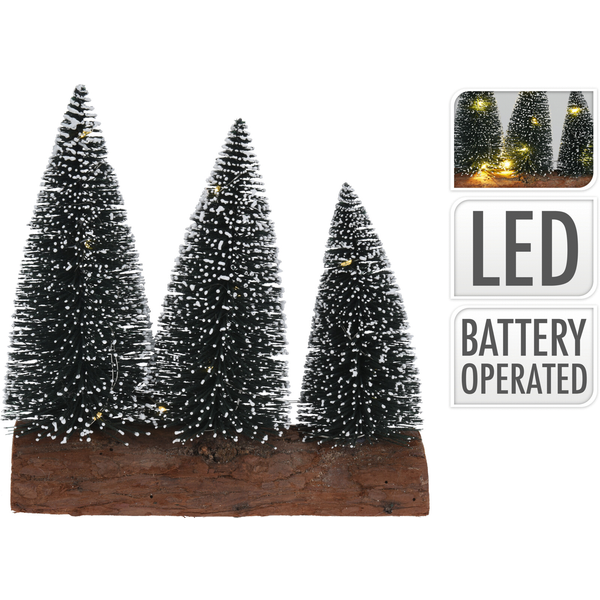 Afbeelding Homestyle Kerstboom 3sts Op Stam Met Led - Kunstkerstboom - 20x7x20.5 cm Groen door Petsplace.nl