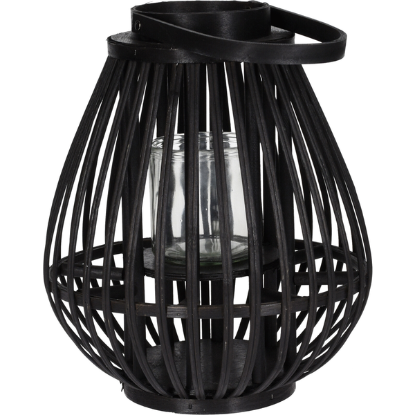 Afbeelding Homestyle Lantaarn Bamboe - Verlichting - 28x28x33 cm Zwart door Petsplace.nl