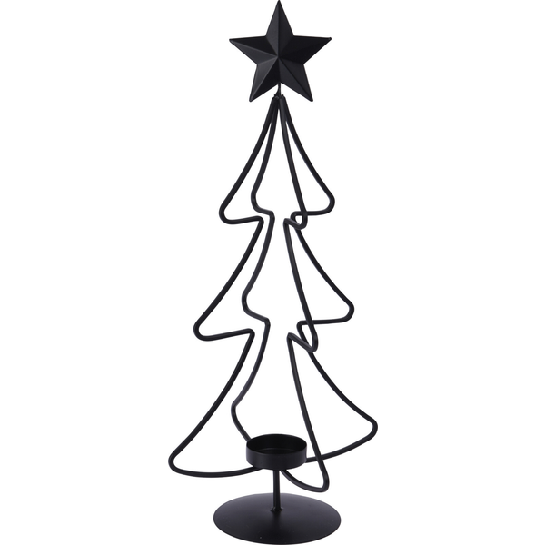 Homestyle Theelichthouder Kerstboom - Decoratie - 20x20x45 cm Zwart