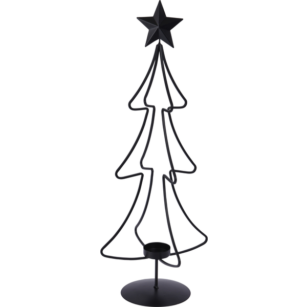 Homestyle Theelichthouder Kerstboom - Decoratie - 21x21x55 cm Zwart