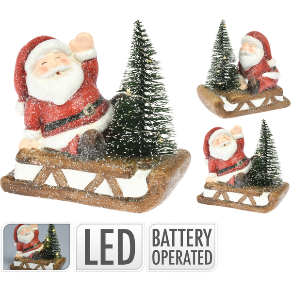 Homestyle Kerstman Op Slee Met Led - Kerstversiering - 12x5x13 cm Assorti