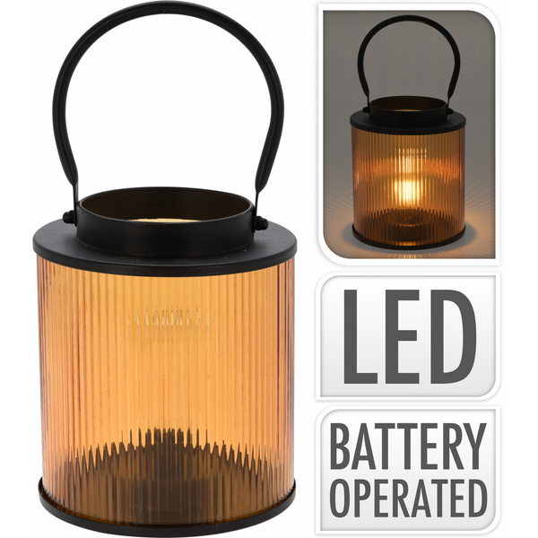 Afbeelding Homestyle Lantaarn Met Led - Verlichting - 15x15x18 cm Amber door Petsplace.nl