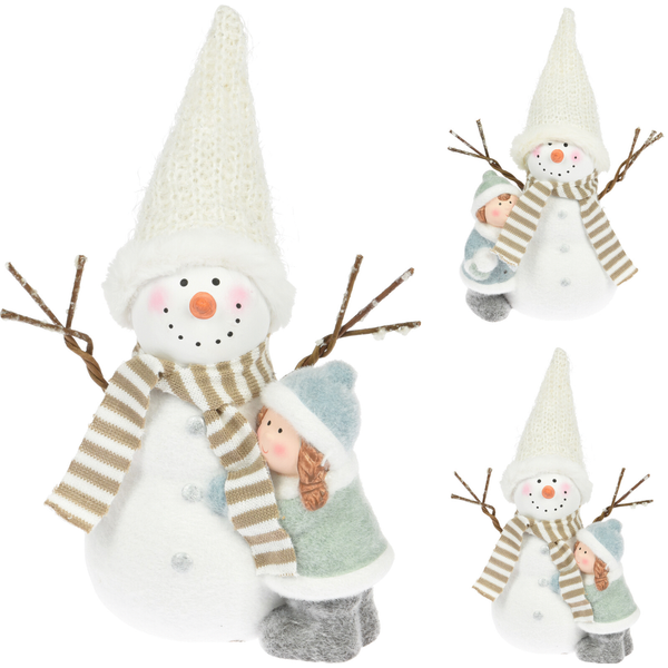 Homestyle Sneeuwman Met Kind Flock - Kerstversiering - 19x10x27 cm Assorti