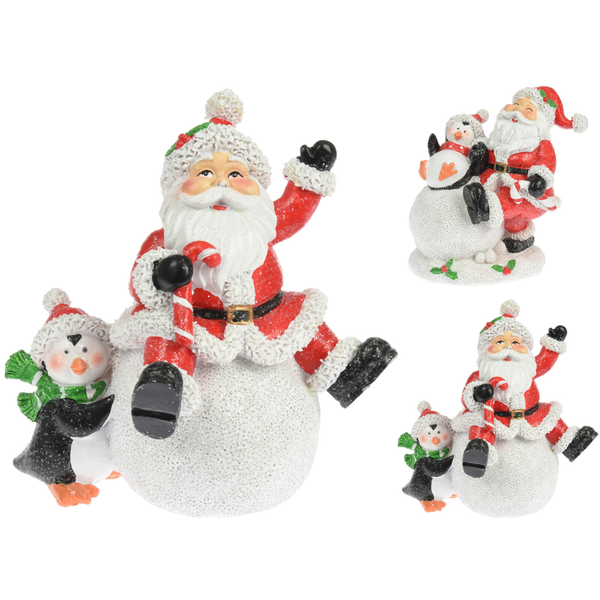 Homestyle Kerstman Op Sneeuwbal - Kerstversiering - 13x10x14 cm Assorti