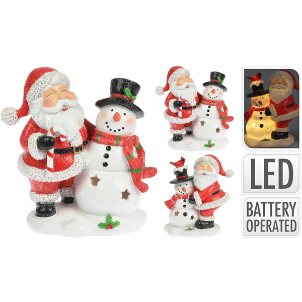 Homestyle Kerstman Sneeuwman Met Led - Kerstversiering - 14x10x15 cm Assorti