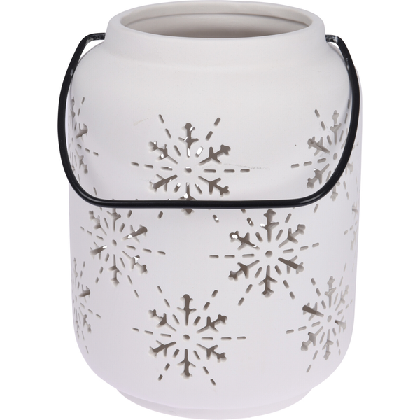 Afbeelding Homestyle Lantaarn Sneeuwvlok - Kerstversiering - 14x14x18.5 cm Wit door Petsplace.nl