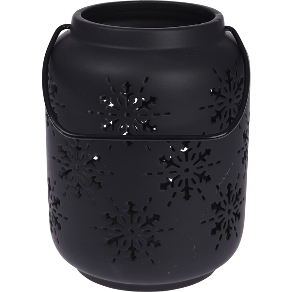 Afbeelding Homestyle Lantaarn Sneeuwvlok - Kerstversiering - 14x14x18.5 cm Zwart door Petsplace.nl