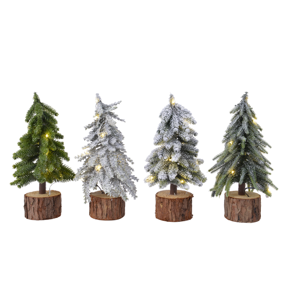 Everlands Mini kerstboom tafelboom mini voorverlichte boom h28 cm-10L groen/wit