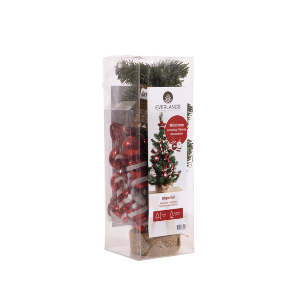 Everlands Imperial Mini Boom - Kerstversiering - Ø35x60 cm Groen Rood 10 Decoratiefiguren - Tips 60